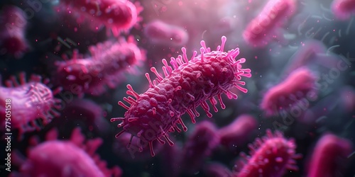 Magnified view of beneficial Escherichia coli bacteria in the digestive system crucial for maintaining health and aiding digestion. Concept Digestive health, Escherichia coli bacteria