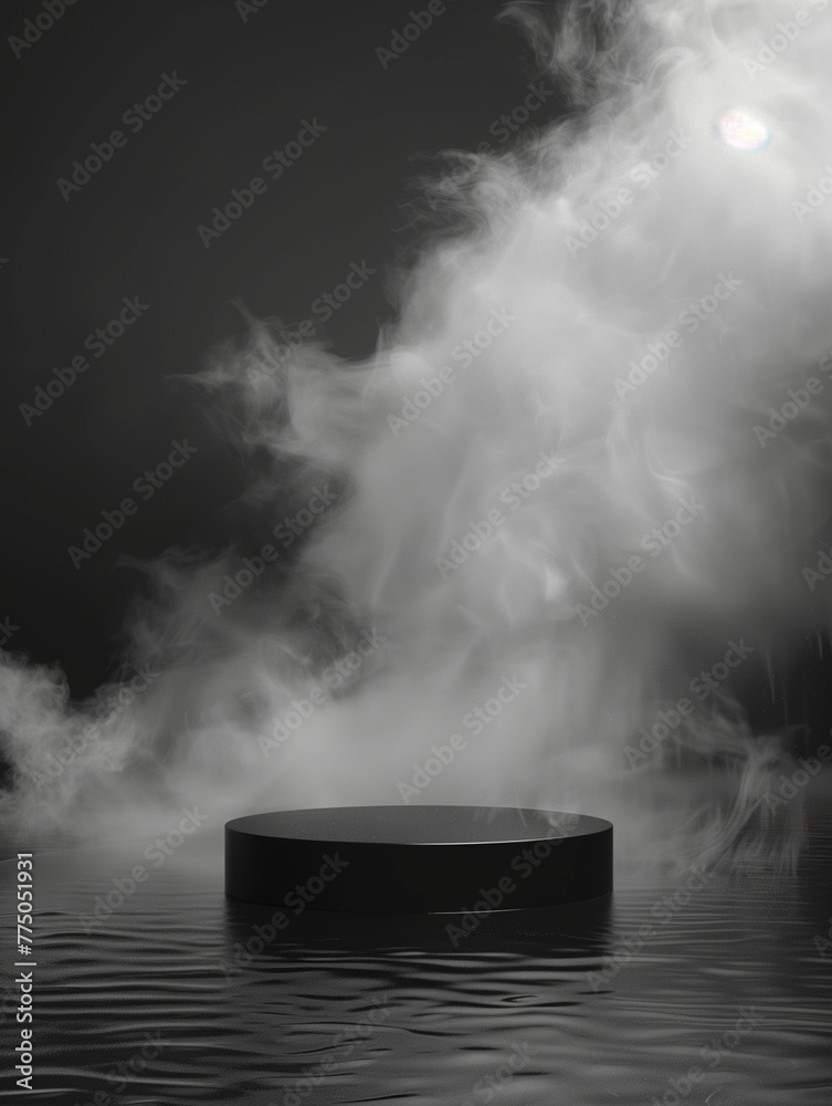 Product Pedestal with Mist over Water - Monochrome Aesthetic