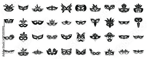 Carnival of Venice icons set simple vector. Costume mask. Hero italy fashion