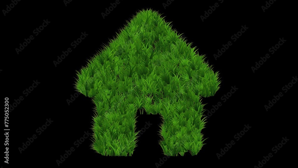 Beautiful illustration of house symbol with green grass effect on plain black background Beautiful illustration of house symbol with green grass effect on plain black background