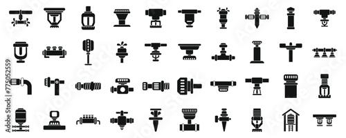 Sprinkler system icons set simple vector. Water irrigation. Pivot pipeline