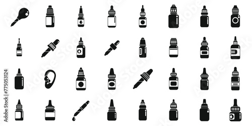 Ear drops icons set simple vector. Medicine tube. Healthy care treatment
