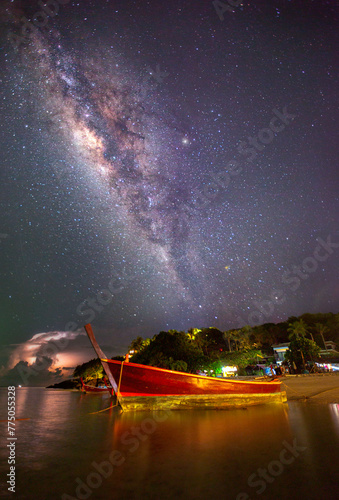 Milky Way galaxy On at Koh Lipe island, Satun Province, South, Thailand. Long exposure photograph, with grain.Image contain certain grain or noise and soft focus. photo