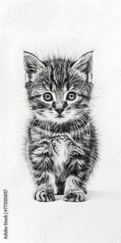 Desenho animado em preto e branco de um gatinho brincalhão © Alexandre
