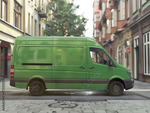 Mock up a green cargo truck for your logo and design patterns.