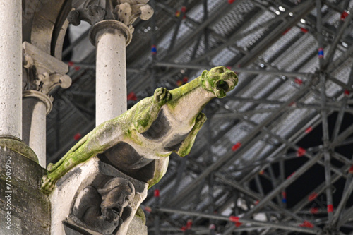 Scaffolding for the restoration of Notre-Dame de Paris Cathedral in France after the fire of April 15 2019.