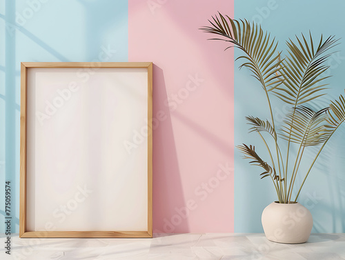 mock up picture frame on pastel colored wall