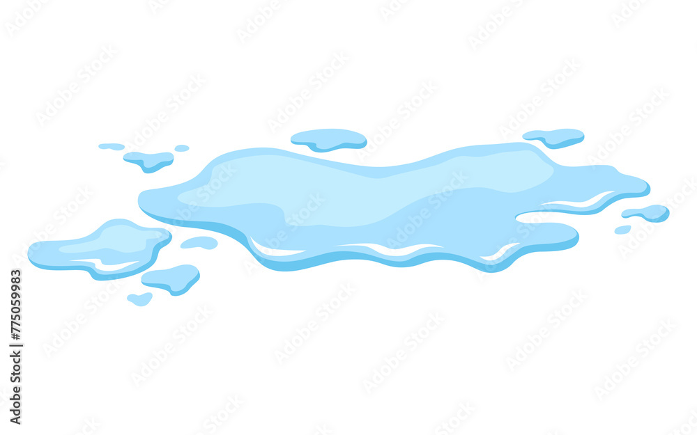 Water spill puddle. Blue liquid shape in flat cartoon style. Clean fluid drop design element isolted on white background Water spill puddle. Blue liquid shape in flat cartoon style. Clean fluid drop design element isolted on white background