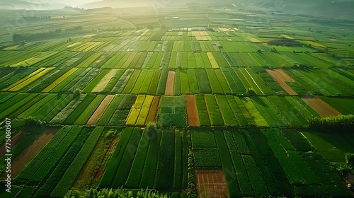 An aerial view of a patchwork of agricultural fields in the heartland photo