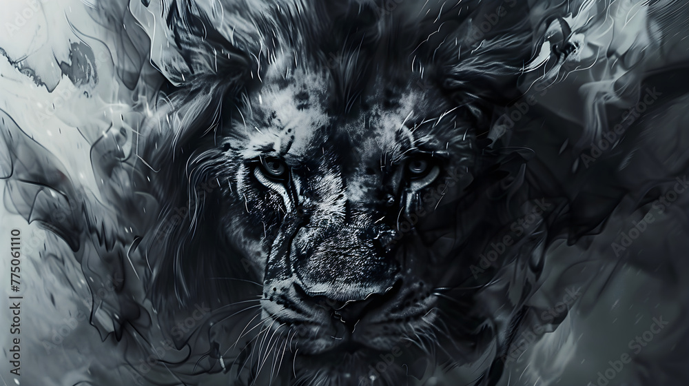 Monochrome Lion King Tattoo Art: A Masterpiece of Intricate Realism and Exotic Tribal Elements
