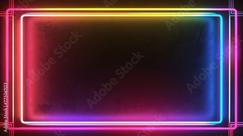Glowing Neon light frame and empty text wallpaper, Neon light frame, neon light picture photo frame, orange background, neon light wallpaper, colorful neon light frame background  © Tilak