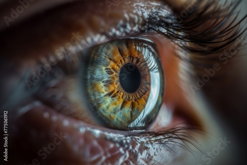 Macro shot capturing the intricate patterns and colors of a human iris