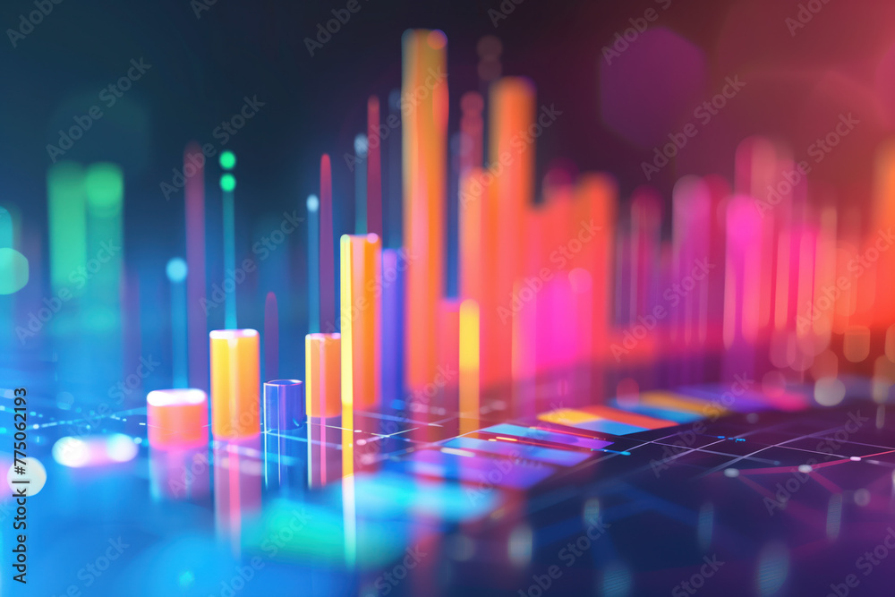 Abstract colorful background with graphs and lights. Slide background for a presentation on marketing results. Created with Generative AI technology. Abstract colorful background with graphs and lights. Slide background for a presentation on marketing results. Created with Generative AI technology.
