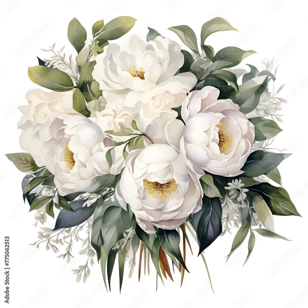 Beautiful bouquet on the wedding day, watercolor
