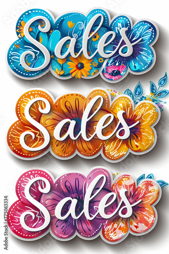 Three sales stickers on a plain background, perfect for marketing and advertising purposes  retro vintage  photo