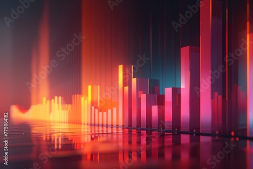 Elegant ascending analytics in a frosted glass bar chart  skyward arrow pointing upwards  bathed in evening light