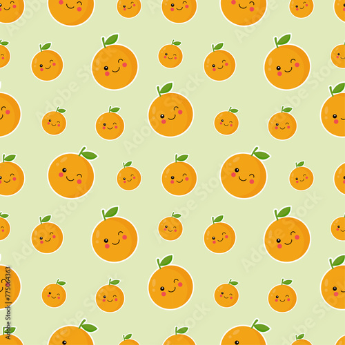 Seamless Orange pattern with summer fruits, leaves, and flowers background. Hand-drawn vector illustration for summer cover, citrus tropical wallpaper.