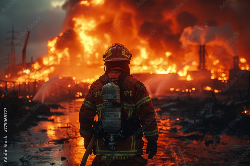 Heroic firefighting effort against towering production fire Heroic firefighting effort against towering production fire