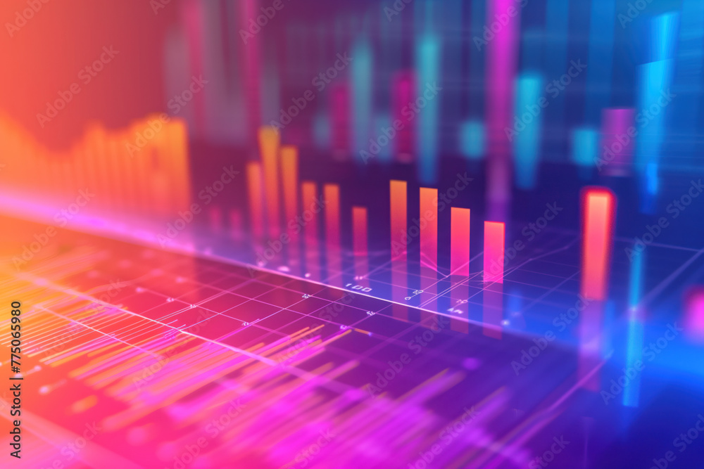 Abstract colorful background with graphs and lights. Slide background for a presentation on marketing results. Created with Generative AI technology. Abstract colorful background with graphs and lights. Slide background for a presentation on marketing results. Created with Generative AI technology.
