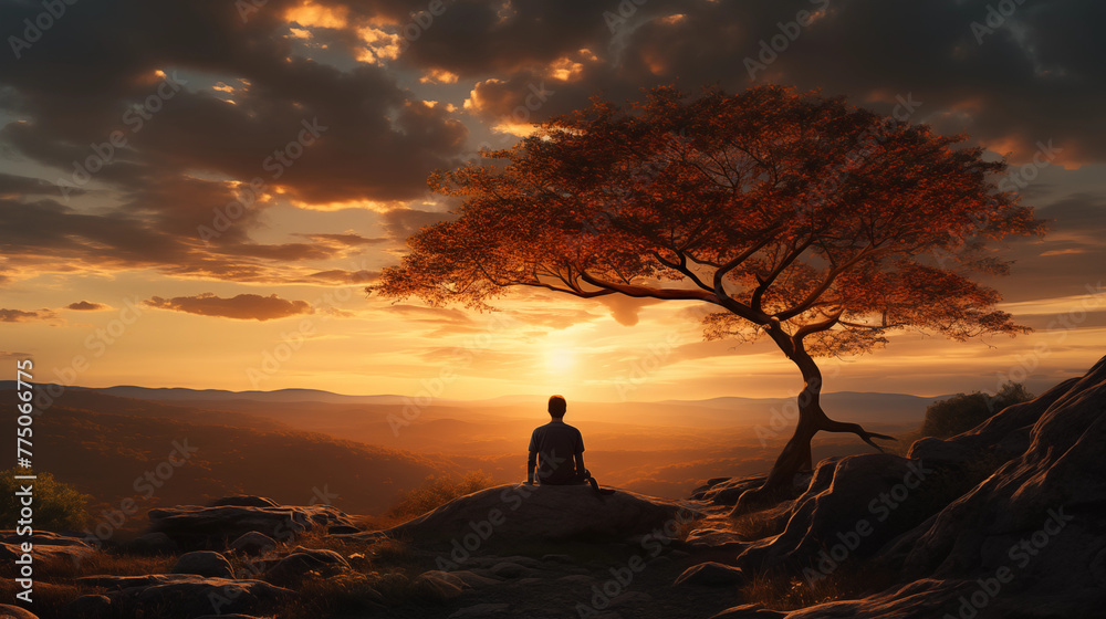Alone man thinking under the tree. Alone man thinking under the tree.