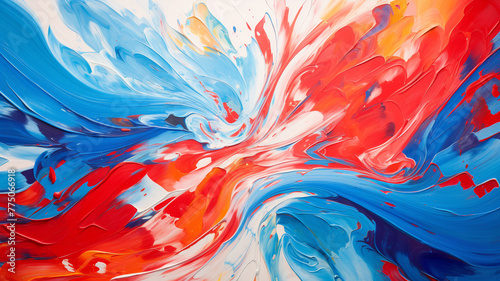  A dynamic composition of bold red and blue brushstrokes  creating an energetic and avant-garde masterpiece on canvas