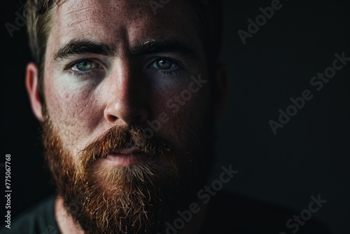 Portrait of a handsome man with a beard on a dark background photo