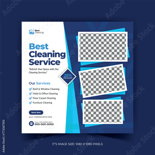 Square social media post and online banner design template for cleaning services