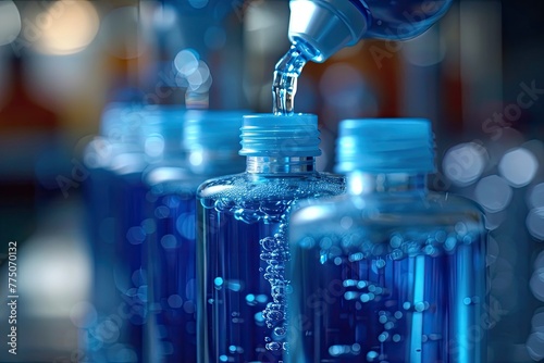 Hand sanitizing gel being squeezed out of a bottle, hygiene practice
