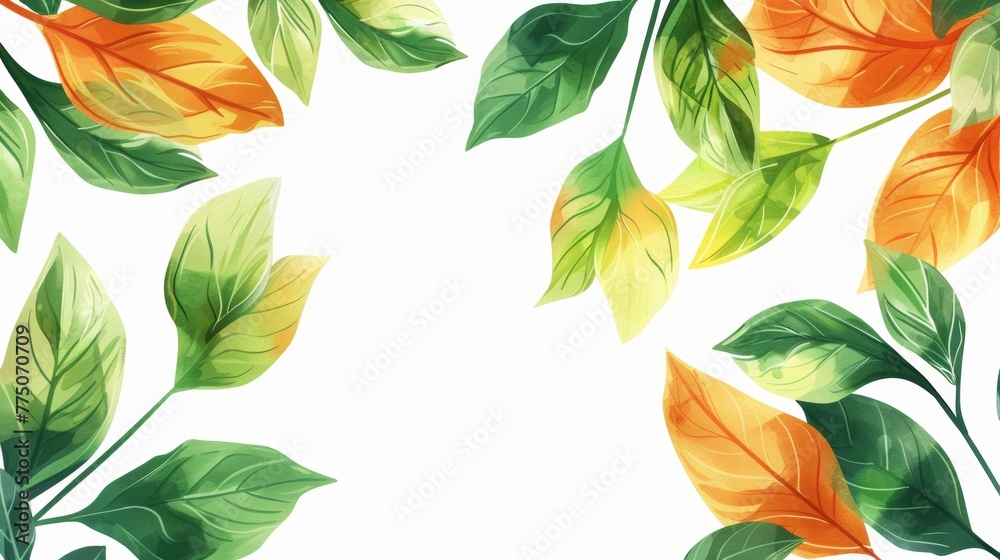 White frame on a background of tropical green leaves with place for text, invitation or banner White frame on a background of tropical green leaves with place for text, invitation or banner