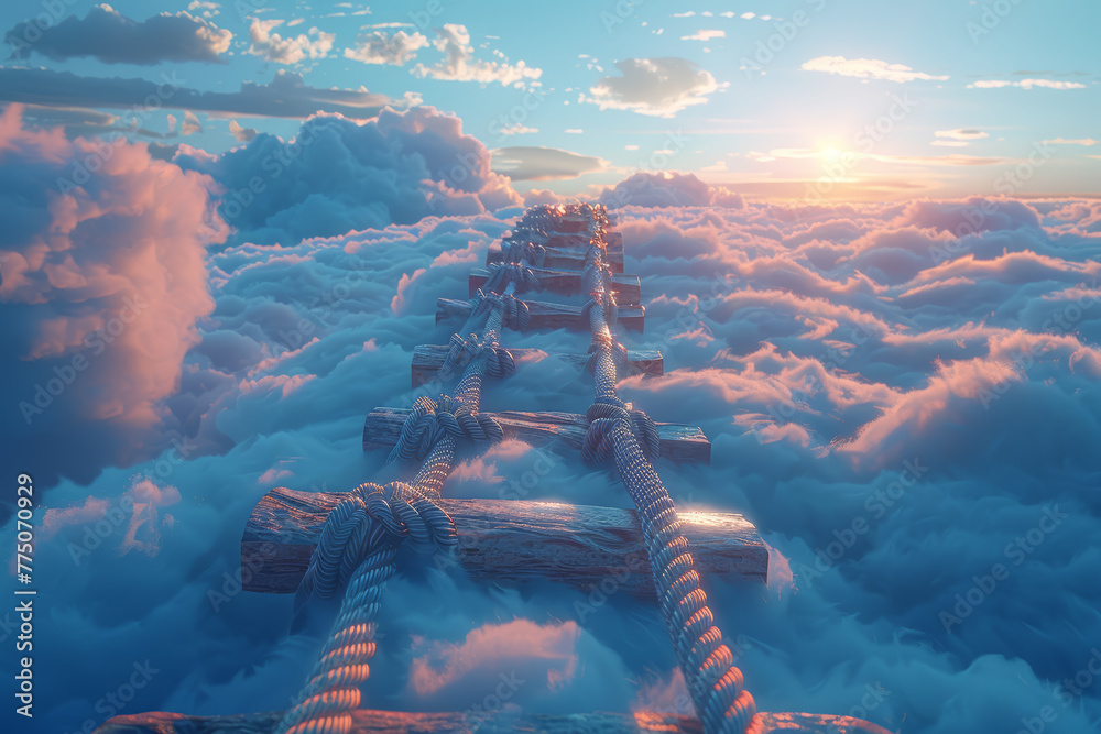 Dangling Rope Map A rope ladder dangling from a cloud, offering a way up. Concept of ...
