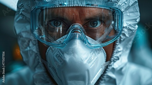 scientist in protective gear working with hazardous materials in a lab, safety precautions concept photo
