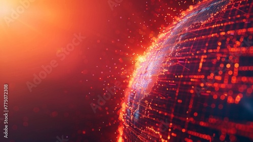 Glowing digital network nodes and lines on earth - A futuristic representation of digital connectivity covering the globe with glowing nodes and lines signifying network