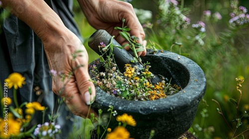 Traditional Herbal Medicine Preparation by Elderly Hands