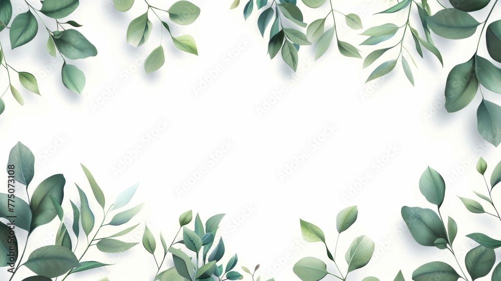White frame on a background of tropical green leaves with place for text, invitation or banner White frame on a background of tropical green leaves with place for text, invitation or banner