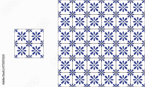 portuguese decorative tile ceramic illustration in seamless pattern decorative style template.