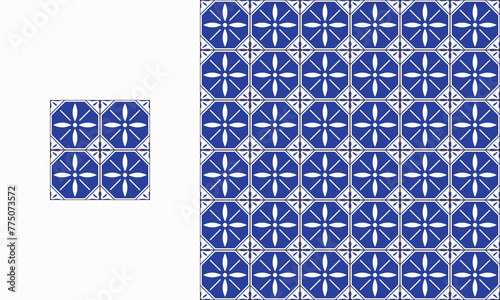 portuguese decorative tile ceramic illustration in seamless pattern decorative style template.