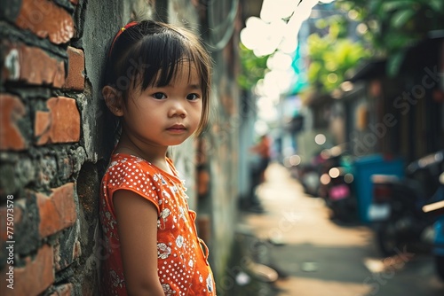 Cute asian little girl on the street of Bangkok, Thailand