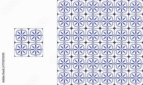 portuguese decorative tile ceramic illustration in seamless pattern decorative style template.