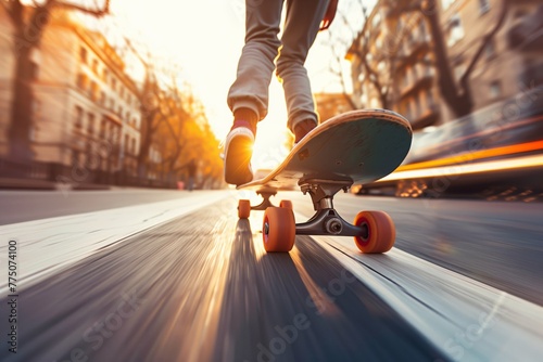 Dynamic Skateboarding Close-up on City Street photo