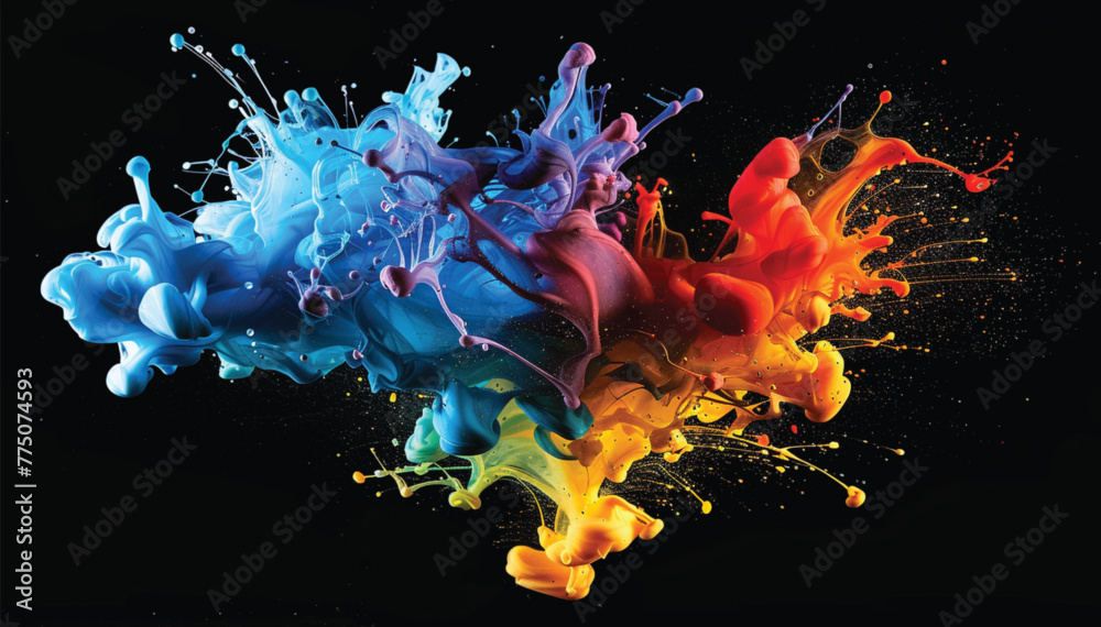 Acrylic blue and red colors in water. Ink blot. Abstract black background. Bright color clouds. Splash of color paint, water or smoke on dark background. Acrylic blue and red colors in water. Ink blot. Abstract black background. Bright color clouds. Splash of color paint, water or smoke on dark background.
