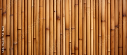 A detailed view of a bamboo wall showcasing an abundance of wooden elements like slats and planks, creating a rustic and natural aesthetic