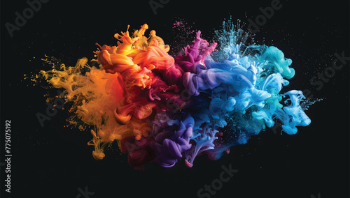 Acrylic blue and red colors in water. Ink blot. Abstract black background. Bright color clouds. Splash of color paint  water or smoke on dark background.