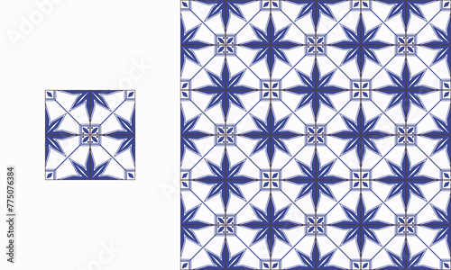 portuguese decorative tile ceramic illustration in seamless pattern decorative style template.