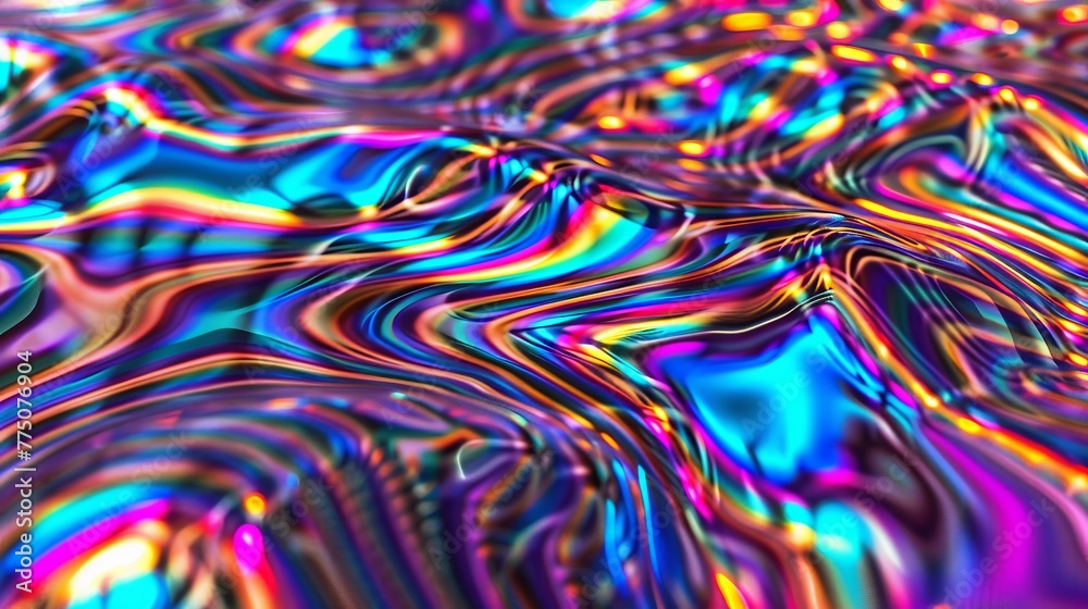 Bright abstract background with multi-colored holographic tints simulating foil and rainbow.
Concept: Modern design and graphics, pattern and psychedelic wallpaper.