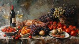 An artistic interpretation of culinary delights, portrayed with bold oil paints.