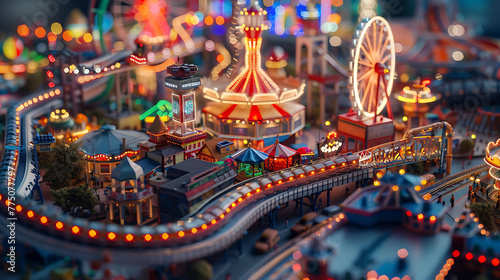 An aerial view of a sprawling amusement park with colorful rides