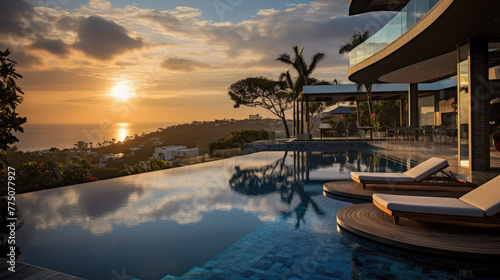 day lights Photograph an opulent villa escape: infinity pool vistas, panoramic landscapes, lavish interiors, elite amenities, secluded indulgence, sumptuous luxury, ultimate relaxation sanctuaries, © Tatiana
