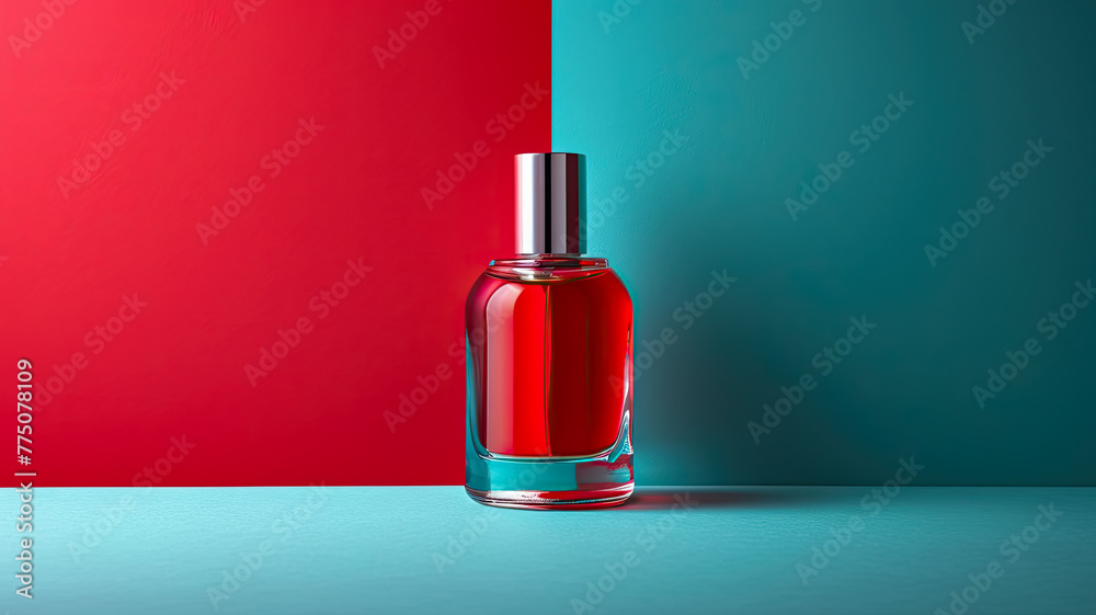 Exquisite perfume bottle captured against a clean background, presented in the highest quality. This ultra-detailed image highlights the elegance and craftsmanship of the fragrance, emphasizing its lu - obrazy, fototapety, plakaty 