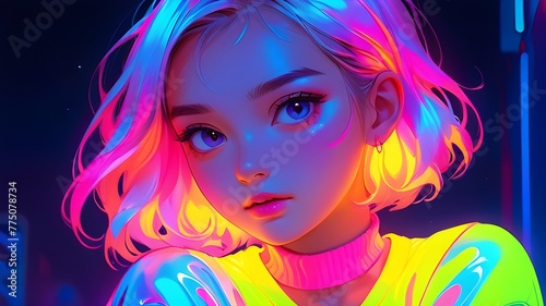 Neon Enigma Unraveling the Mystery of a Shiny-Faced Girl's Beauty