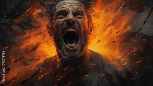 Man or person with emotion of Madman, psycho, crazy, meltdown, lose it, insane.